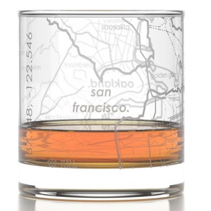 San Francisco City Map Rocks Glass Engraved Whiskey Glass 11oz Etched Bourbon Glasses New House Warming Gift Gifts for Him image 1