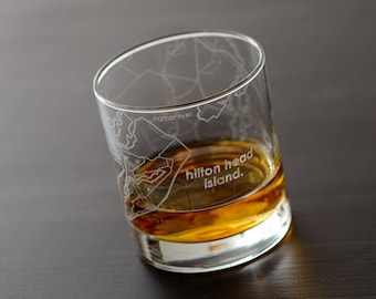 Hilton Head Island Map Rocks Glass