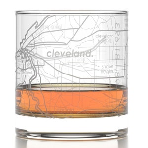 Cleveland City Map Rocks Glass Engraved Whiskey Glass 11oz Etched Bourbon Glasses New House Warming Gift Gifts for Him image 1