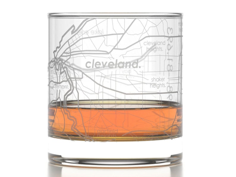 Cleveland City Map Rocks Glass Engraved Whiskey Glass 11oz Etched Bourbon Glasses New House Warming Gift Gifts for Him image 1