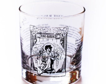 The Raven Literature Rocks Glass | Bourbon Whiskey Glass (11oz) | Halloween Gifts | Bookish Gifts | Gifts for Writers | Teacher Gift