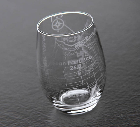 San Francisco 26.2 Marathon Map Stemless Wine Glass