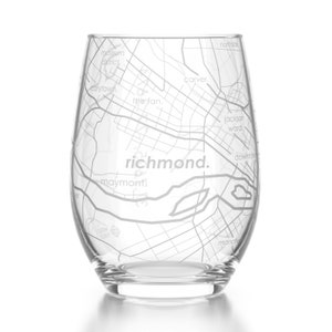 Richmond Street Map Stemless Wine Glass | Engraved Wine Glass (15oz) | Etched Wine Glass | Bridesmaid Gift | Gift For Her