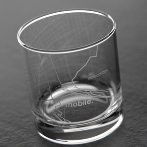 Mobile, AL City Map Rocks Glass | Engraved Whiskey Glass (11oz) | Etched Bourbon Glasses | New House Warming Gift | Gifts for Him