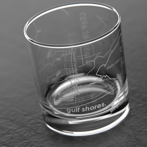 Gulf Shores, AL City Map Rocks Glass | Engraved Whiskey Glass (11oz) | Etched Bourbon Glasses | Housewarming Gift | Gifts for Him
