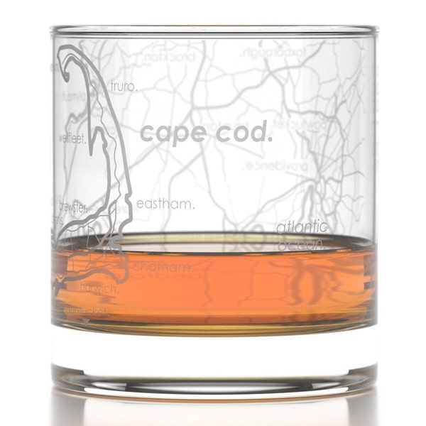 Cape Cod City Map Rocks Glass | Engraved Whiskey Glass (11oz) | Etched Scotch Glasses | Housewarming Gift | Gifts for Him  | Urban Map Glass