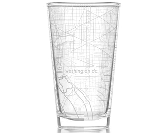 Washington DC Map Pint Glass | Engraved Beer Glass (16oz) | Etched Drinking Glasses | Gifts for Him | Birthday Gift | City Map Gift