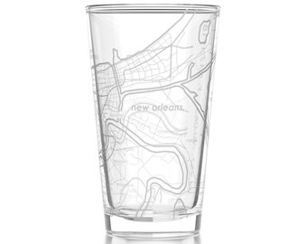 New Orleans Map Pint Glass | Engraved Beer Glass (16oz) | Etched Drinking Glasses | Gifts for Him | Birthday Gift | Map of New Orleans