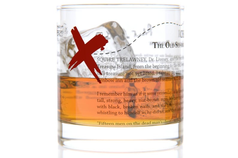 Treasure Island Literature Rocks Glass Bourbon Whiskey Glass 11oz Book Lover Gift Teacher Gift Literary Gifts Gifts for Writers image 2
