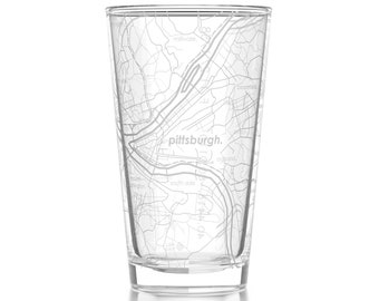 Pittsburgh Map Pint Glass | Engraved Beer Glass (16oz) | Etched Drinking Glasses | Gifts for Him | Birthday Gift | Map of Pittsburgh