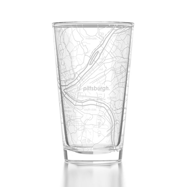 Pittsburgh Map Pint Glass | Engraved Beer Glass (16oz) | Etched Drinking Glasses | Gifts for Him | Birthday Gift | Map of Pittsburgh