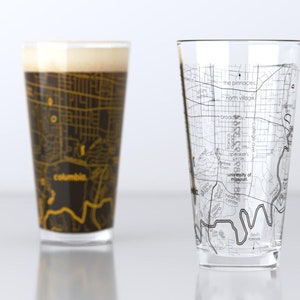 Columbia MO Map Pint Glass Pair - Gold & Black