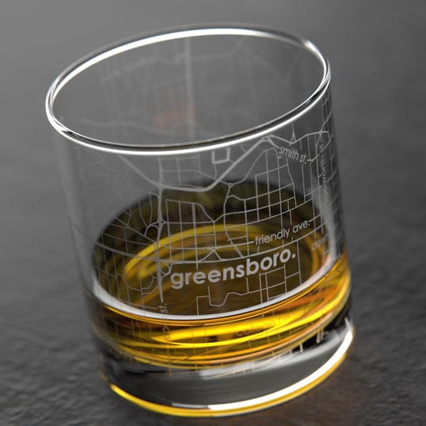 Greensboro, NC City Map Rocks Glass | Engraved Whiskey Glass (11oz) | Etched Bourbon Glasses | Housewarming Gift | Gifts for Him