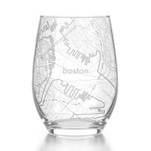 Boston Map Stemless Wine Glass | Engraved Wine Glass (15oz) | Etched Wine Glasses | Housewarming Gift | Moving Gift