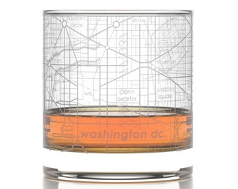 Washington DC City Map Rocks Glass | Engraved Whiskey Glass (11oz) | Etched Bourbon Glasses | Housewarming Gift | Gifts for Him | Urban Map