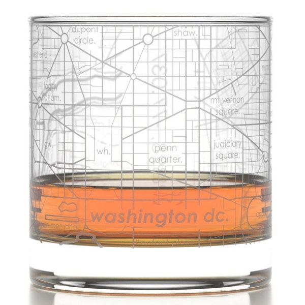 Washington DC City Map Rocks Glass | Engraved Whiskey Glass (11oz) | Etched Bourbon Glasses | Housewarming Gift | Gifts for Him | Urban Map