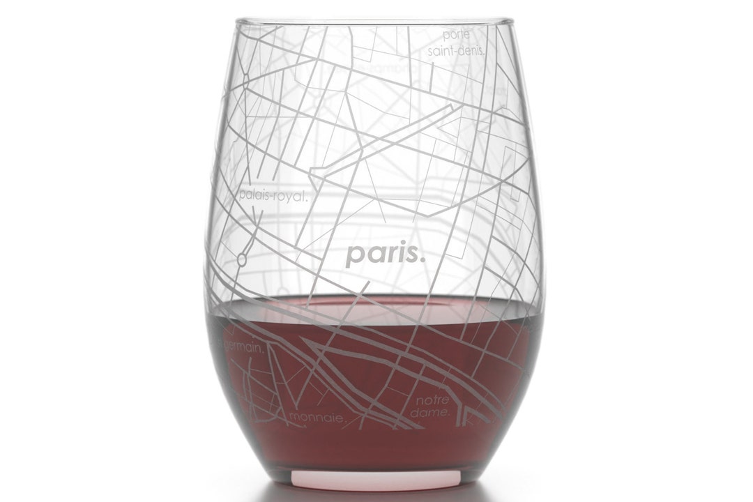 Paris Map Stemless Wine Glass Engraved Wine Glass 15oz Etsy
