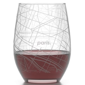 Paris Map Stemless Wine Glass Engraved Wine Glass 15oz Etched Wine Glasses Bridesmaid Gift Gift For Her image 1