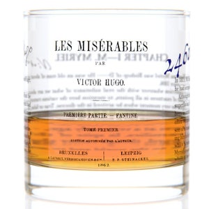 Les Miserables Literature Rocks Glass Bourbon Whiskey Glass 11oz Book Lover Gift Bookish Gifts Gifts for Writers Teacher Gift image 1