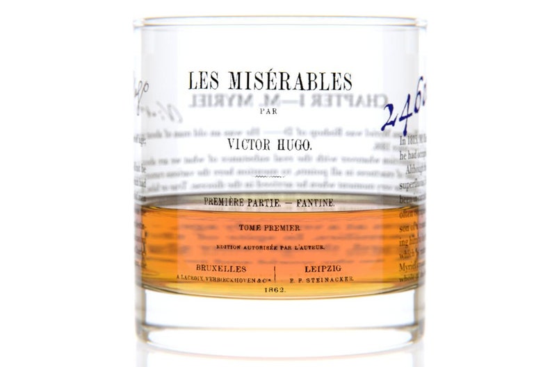 Les Miserables Literature Rocks Glass Bourbon Whiskey Glass 11oz Book Lover Gift Bookish Gifts Gifts for Writers Teacher Gift image 1