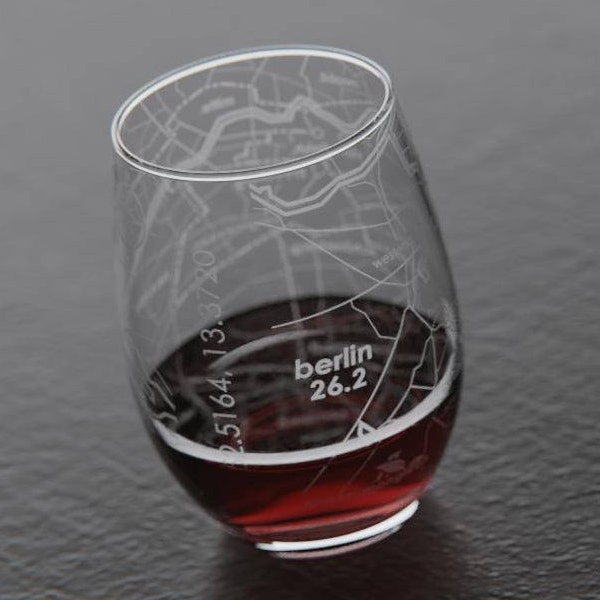 Berlin 26.2 Marathon Map Stemless Wine Glass