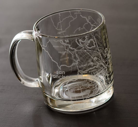 San Francisco Map Coffee Mug Engraved Glass Mug (13oz) Etched