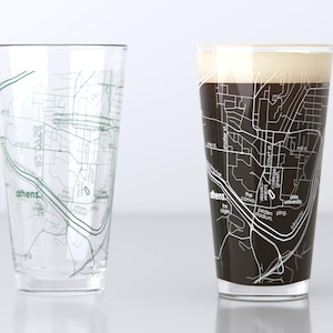 Athens OH Map Pint Glass Pair - Green & White