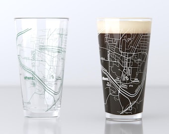 Athens OH Map Pint Glass Pair - Green & White