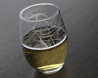 Knoxville - University of Tennessee - College Town Map Stemless Wine Glass
