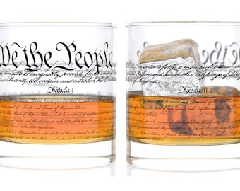 US Constitution Rocks Glass Pair | Whiskey Glasses (11oz) | Bourbon Glass | Veteran Gift | History Gift | Patriotic Gifts | We The People