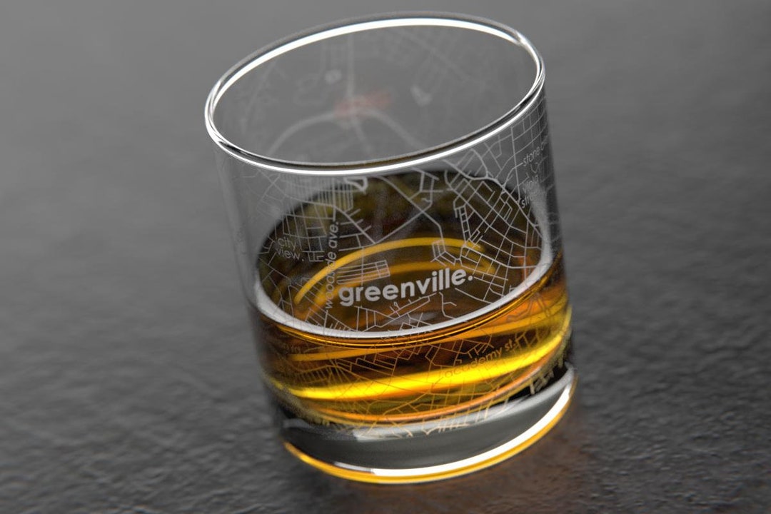 Greenville, SC City Map Rocks Glass Engraved Whiskey Glass 11oz Etched