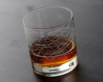 Detroit Maps Rocks Whiskey Glass Gift