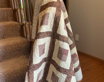 Handmade Throw Quilt TAN, BEIGE, TAUPE - Lap Quilt