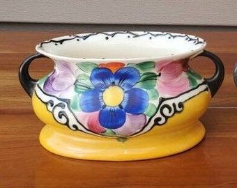 Vintage Ditmar Urbach Art Deco Low Vase or Planter - Czechoslovakia, Hand Painted