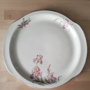 Large Camwood Ivory Iris Handled Platter - 13&quot;