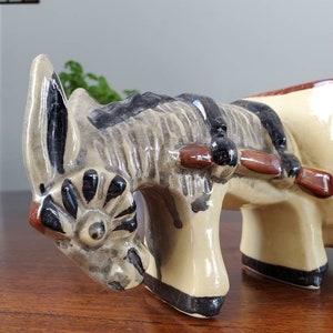 Vintage Donkey Burro & Cart Planter - Grijs Gestreept - MCM