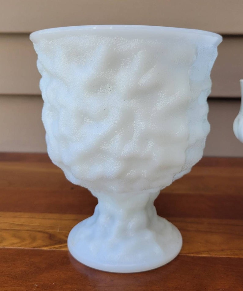 Vintage Pedestal Milk Glass Compote Planter Vases Etsy