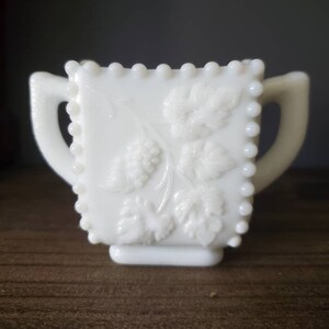 Westmoreland Beaded Grape Milk Glass Handled Sugar Bowl