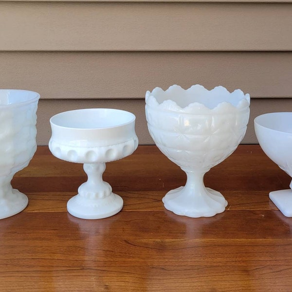 Vintage Pedestal Milk Glass Compote Planter Vases