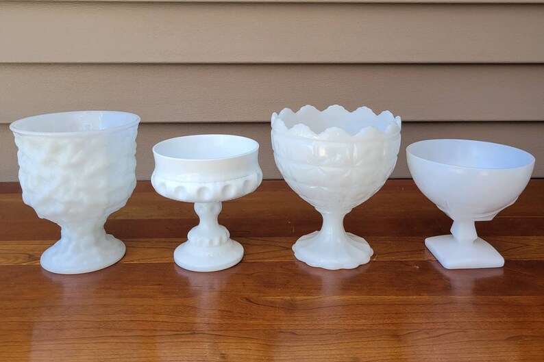 Vintage Pedestal Milk Glass Compote Planter Vases Etsy