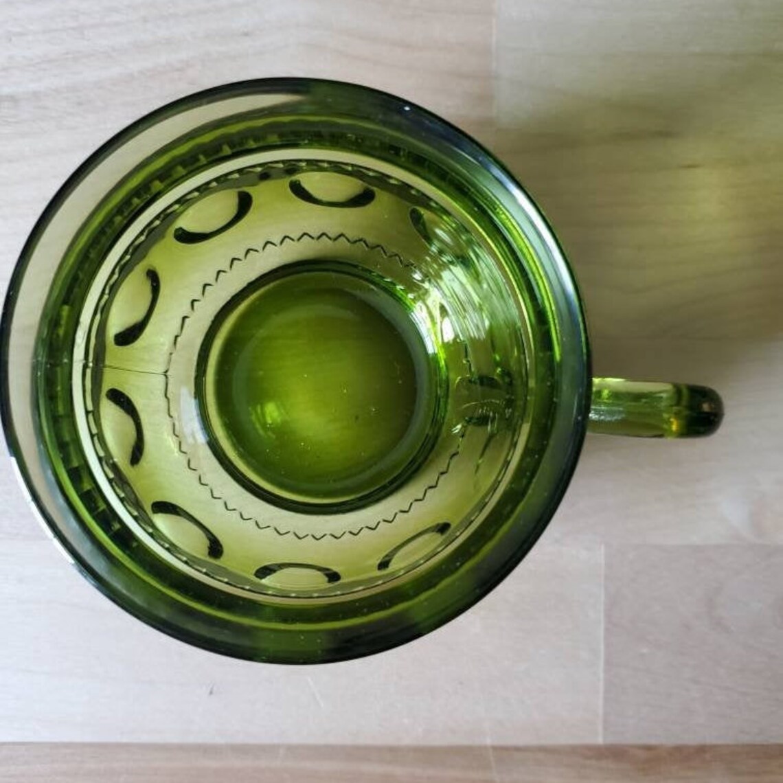 Green Glass Kings Crown Thumbprint Snack Plates With Cups Etsy