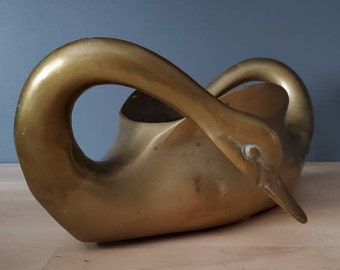 Brass Double Swan Centerpiece Planter