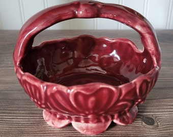 Vintage Flower Basket Bowl, USA Pottery 254