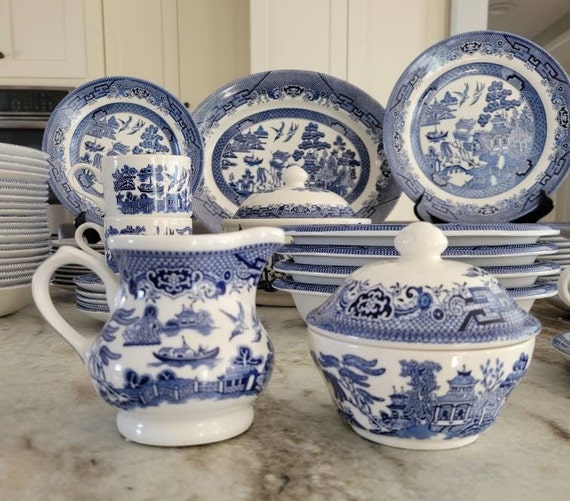 Vintage Blue Willow Dinnerware, Churchill, Made in England 