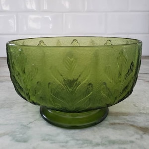 Vintage FTD Olive Green Glass Vase Planter: Oak Leaf Design