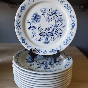 Porsgrund Norway Cobalt Blue Onion Dishes - Plates & Tea Cups