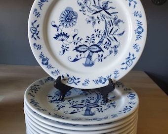 Porsgrund Norway Cobalt Blue Onion Dishes - Plates & Tea Cups