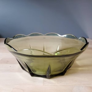 Vintage Green Glass Scalloped Bowl - 8&quot;