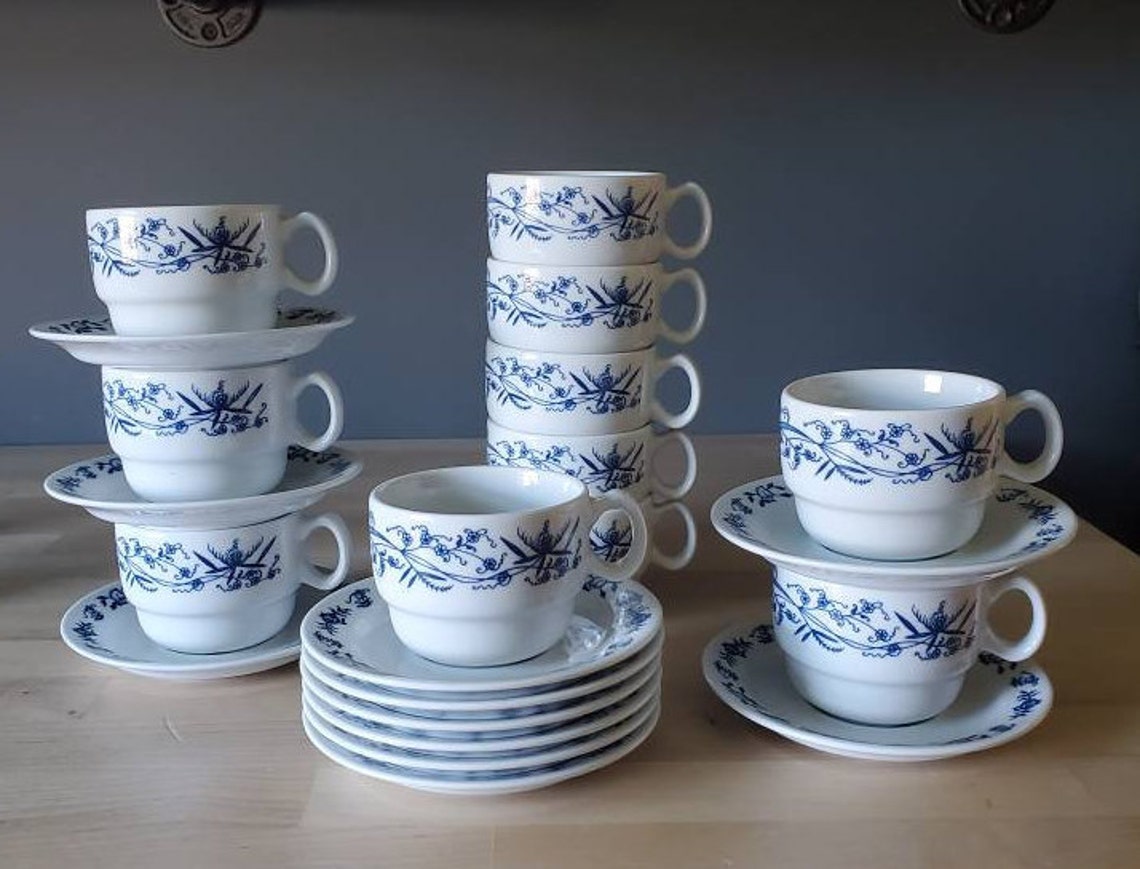 Porsgrund Norway Cobalt Blue Onion Dishes Plates & Tea Cups | Etsy