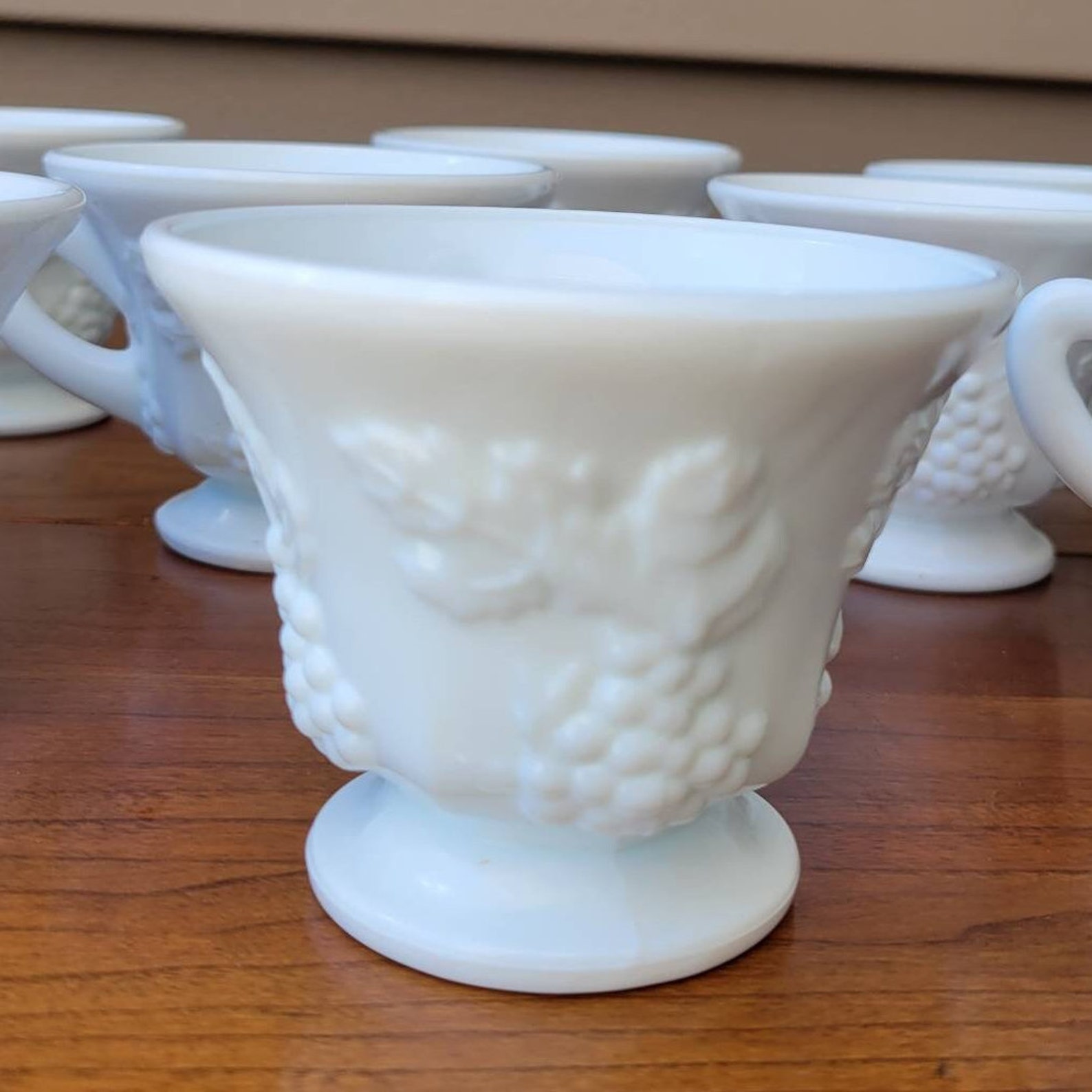 Set of Nine Pedestal Milk Glass Cups Made by Indiana Glass Etsy